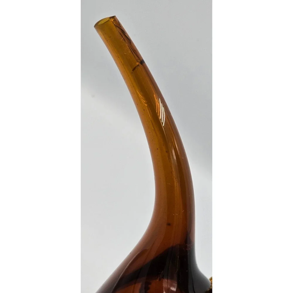 Vintage Tintorro Amber Glass Porron Decanter with Wood Stopper and Chain Handle